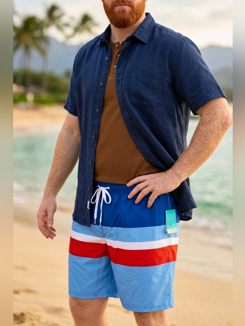 NWT Outdoor Oasis 2XLT Men's Americana Stripe Board Shorts
